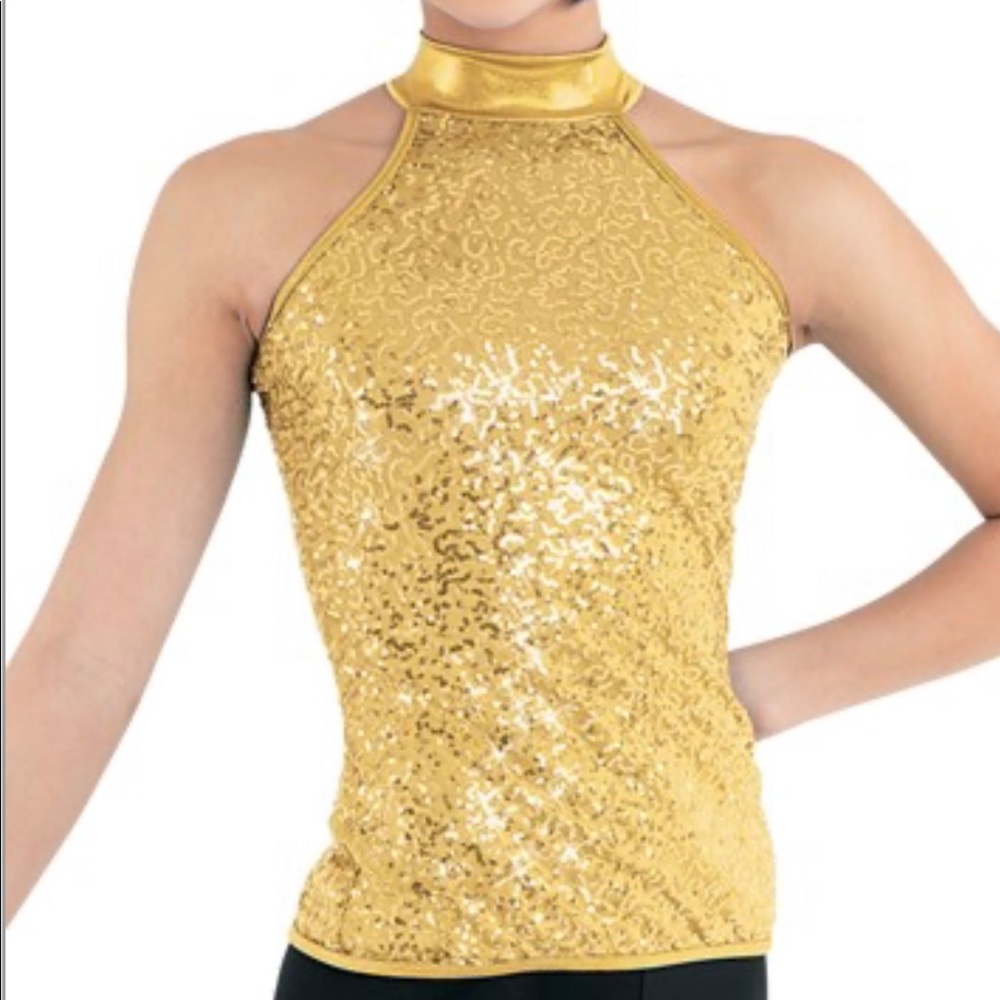 Gold sequin halter top